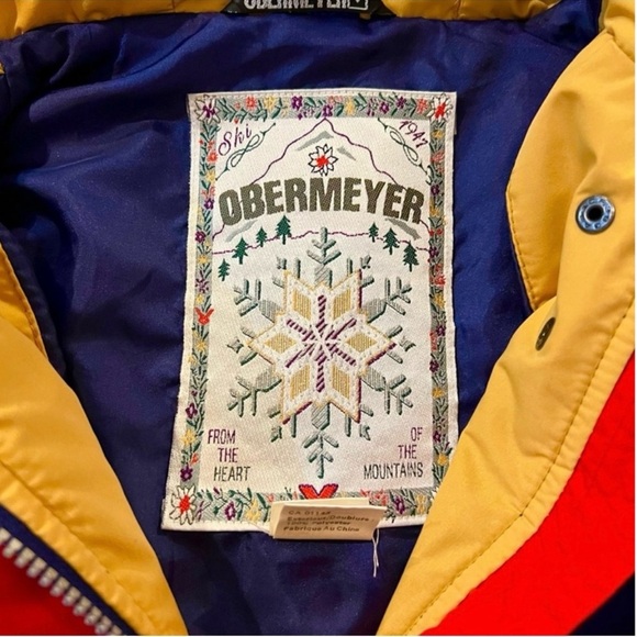 Obermeyer Vintage Rosi Snow Jacket Shell Hooded Blue Gold and Red Women SZ10 - Picture 10 of 16